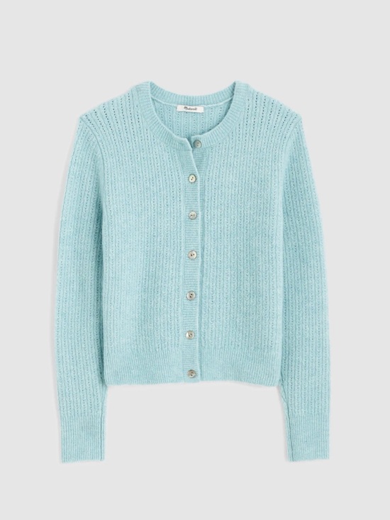 Madewell Sweaters - Madewell CloudSoft Pointelle Knit Cardigan Sweater Mint Blue NEW